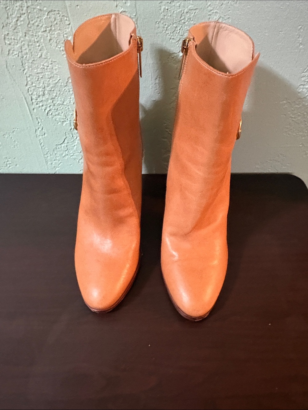 Veronica Beard Orange Leather Ankle Booties